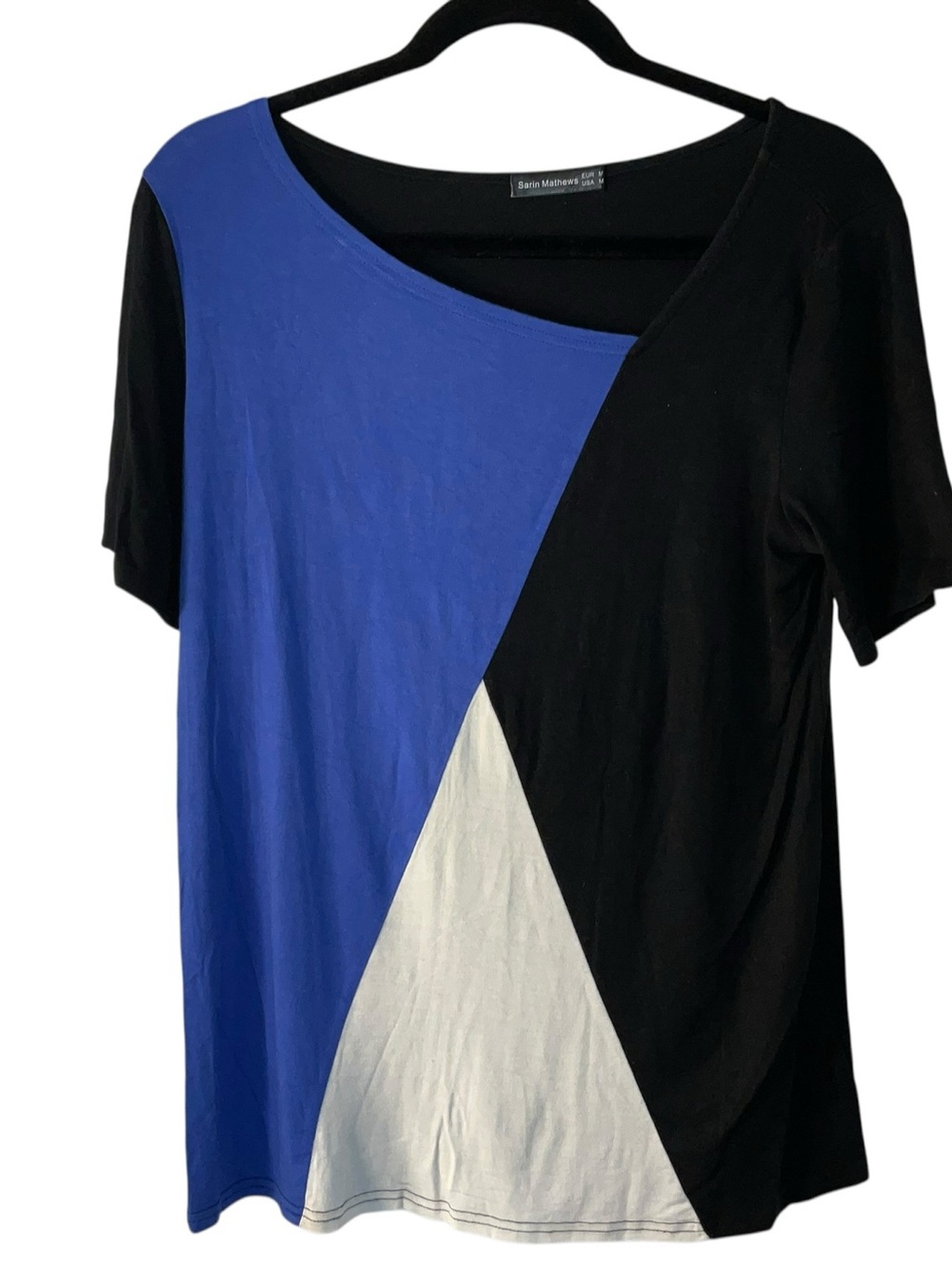 Colorblock Short Sleeve Tee in Blue, Black & White